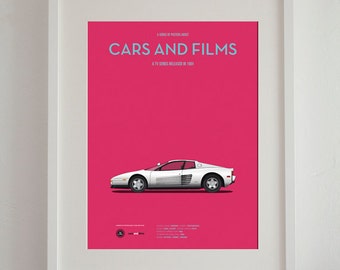 Miami Vice car movie poster, art print Cars And Films, Film Art for Car Lovers. Home decor. Wall Art print. Iconic Cars poster