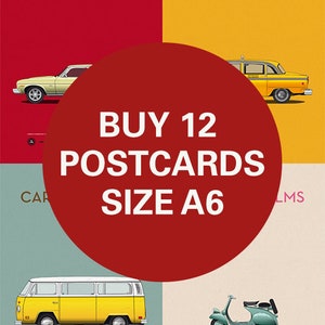 Kaufen Sie 12 Postkarten im A6-Format – Autos und Filme. Filmpostkarten. Kunst für Autoliebhaber. Heimdekoration