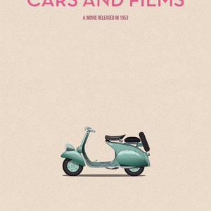 Cartel de la moto de la película Vacaciones en Roma, Cars And Films. Poster películas. Arte para fans de las motos. Decoración para el hogar imagen 2