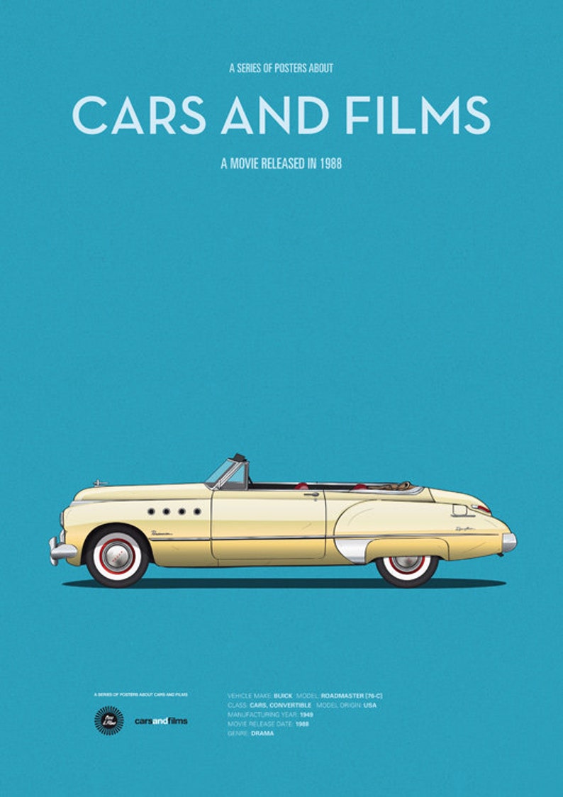 Rain Man car movie poster, art print Cars And Films, Film Art for Car Lovers. Home decor. Wall Art print. Iconic Cars poster. Retro poster image 2