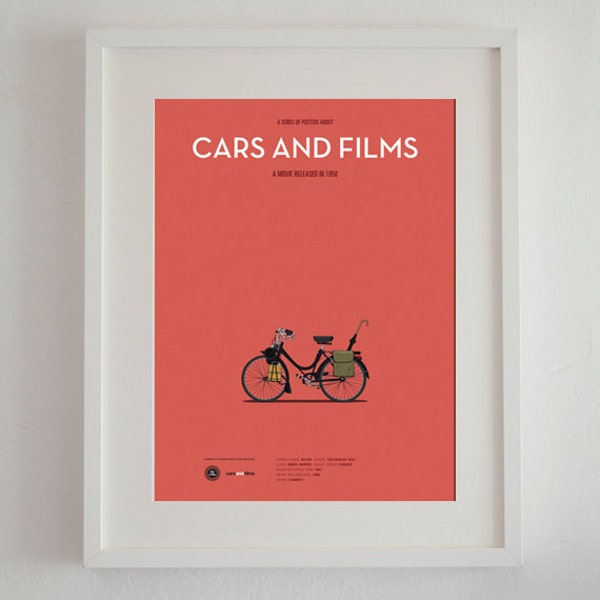 Mon Oncle bike movie poster, art print Cars And Films, Film Art for Car Lovers. Home decor. Wall Art print. Poster for bike enthusiasts