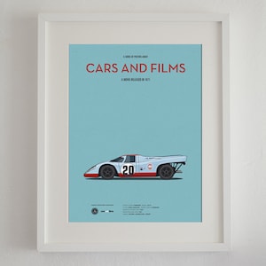 Cartel del coche de la película Le Mans, Cars And Films. Poster películas. Arte para amantes de los coches. Decoración para el hogar