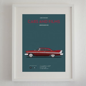 Cartel del coche de la película Christine, Cars And Films. Poster películas. Arte para amantes de los coches. Decoración para el hogar