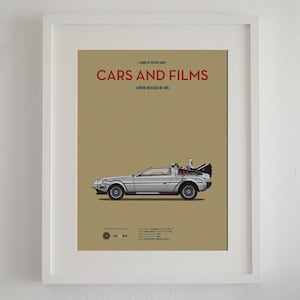 Back to the Future car movie poster, Delorean Art print Cars And Films, Film Art for Car Lovers. Home decor. Iconic Cars poster. Car print