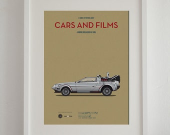 Back to the Future car movie poster, Delorean Art print Cars And Films, Film Art for Car Lovers. Home decor. Iconic Cars poster. Car print