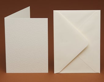 A6 BLANK Cards and 10 C6 plain Envelopes (Ivory, Cream,White, smooth, linen & hammered) pks of 10, 50, 100