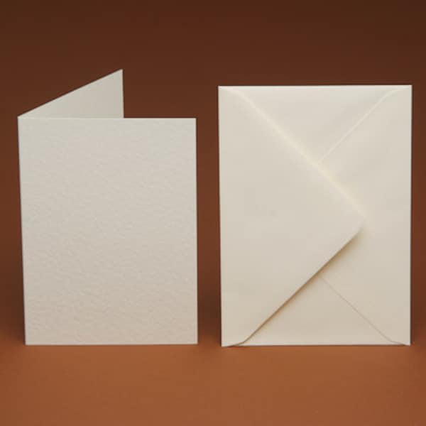 A6 BLANK Cards and 10 C6 plain Envelopes (Ivory, Cream,White, smooth, linen & hammered) pks of 10, 50, 100