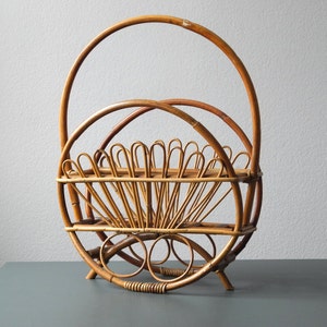 Extraordinary 1960s Bamboo Magazine and Magazine Stand String Wegner era image 1