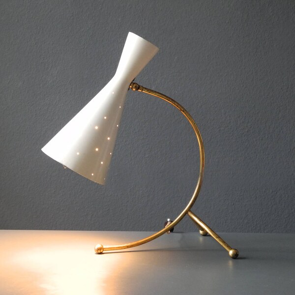 Very Large Mid Century Brass Diabolo Perforated Metal Table Lamp by J. T. Kalmar Wien | Made in Austria