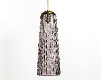 Extremely rare long Mid Century lilac glass pendant lamp by Rupert Nikoll Wien