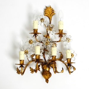 Beautiful large 1960&#39;s Italian gold plated wall lamp from Banci Firenze with six sockets
