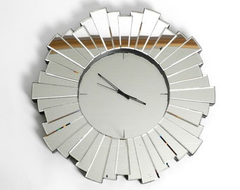 Gigantic rare heavy Sunburst mirror wall clock from the 1970s | Ø 70 cm | 27.6"