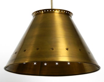 Großartige italienische XXL Mid Century Messing Deckenlampe mit langer Stange | Ø 50 cm