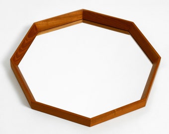 Very nice 1960s octagonal teak wall mirror | 45cm | 17.7"