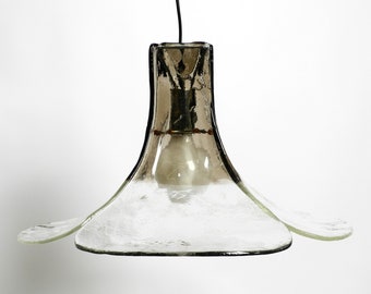 Gigantische 1960er XXL Mazzega Vetri Murano Glas Blüten Deckenlampe transparent und braun transparent | Durchmesser 65 cm