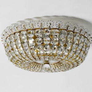 Mid Century Modern ceiling lamp with glass stones and brass frame from the Vereinigten Werkstätten