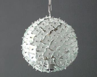 Very beautiful 60s FontanaArte glass plates pendant lamp with an elaborate metal frame
