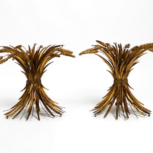 Pair of beautiful small gilt floral original 1960s Regency side or bedside tables by Hans Kögl