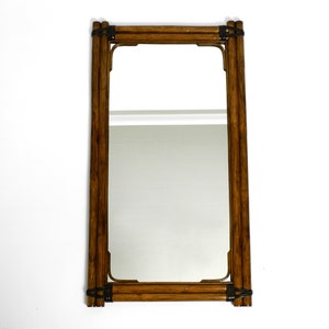 Large Mid Century Modern bamboo wall mirror with leather straps - Made in Italy