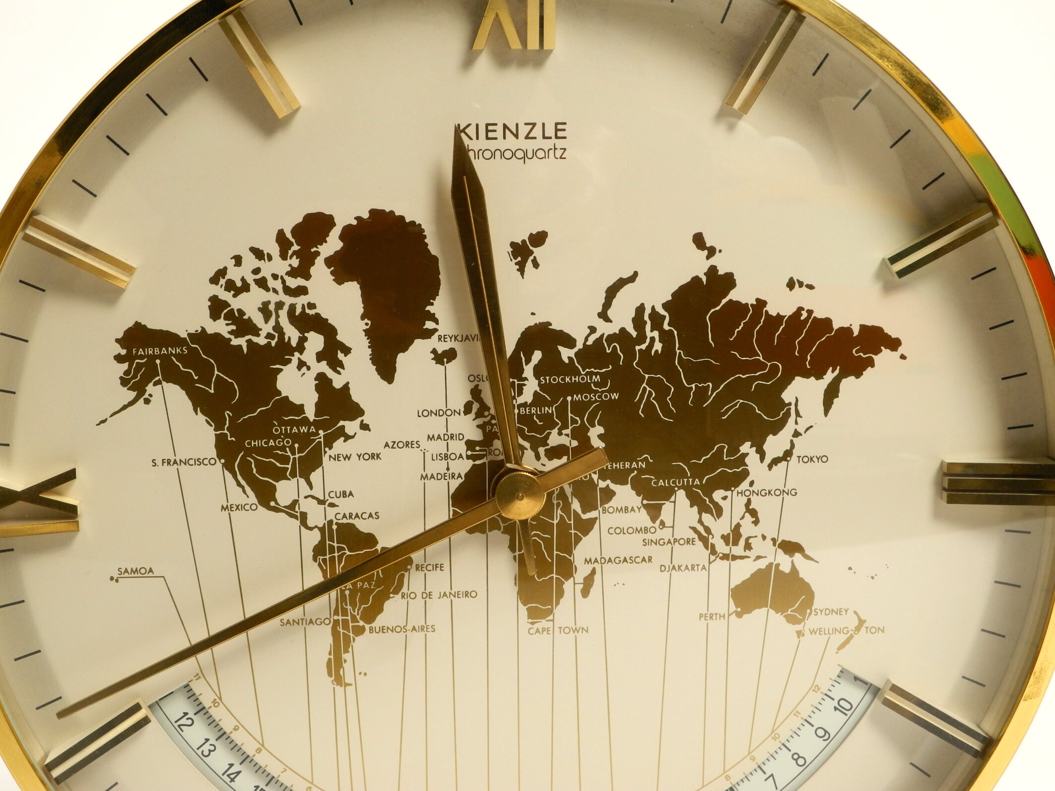Large Heavy Battery-operated Brass World Clock by Heinrich