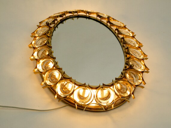 Luxurious Oval Backlit 60s Large Palwa Wall Mirror With Heavy Luxurious Oval Backlit 60s Large Palwa