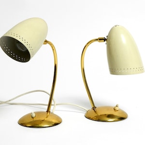 Pair of beautiful German Mid Century Modern brass table lamps with metal shades