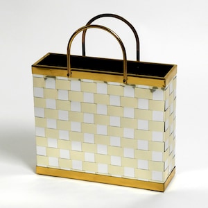 Stunning 1980s brass magazine rack in Hollywood Regency design