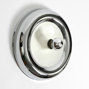 Round metal chrome ceiling or wall lamp from Italy | original Mid Century Space Age Design