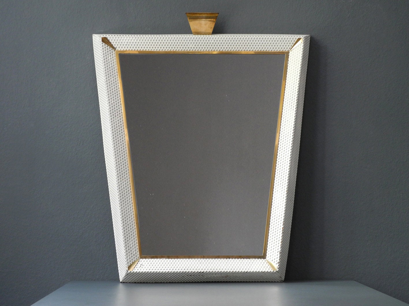 Original Mid Century Modern XXL Illuminated Mirror With Brass Details