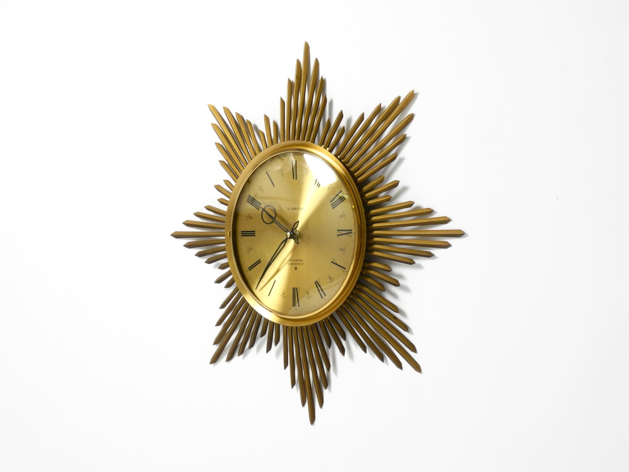 Beautiful Large Original 1960s Brass Sunburst Wall Clock by 