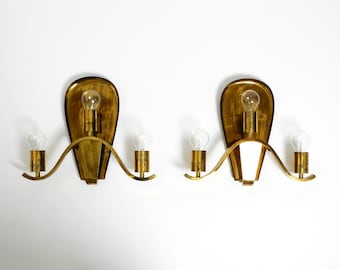 Pair of large heavy Mid Century brass wall lights from a German church