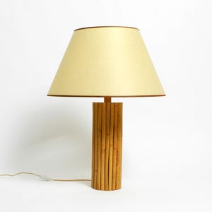 Large beautiful 1970s Italian bamboo table lamp with large oiled paper shade