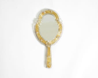 ベネチアンガラス　ムラーノガラス　パール　1960年代　ハンドミラー　イタリア 60年代にイタリアで手作りされたムラーノガラス製のヴィンテージ