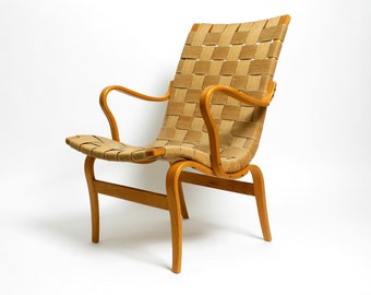 Original Mid Century armchair model "Eva" by Bruno Mathsson made of birch and hemp weave | Made in Sweden