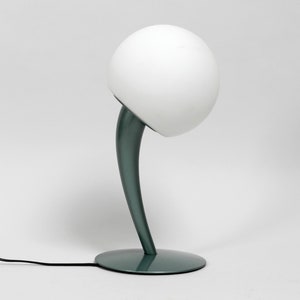 Large extraordinary 80s metal table lamp and opal glass shade