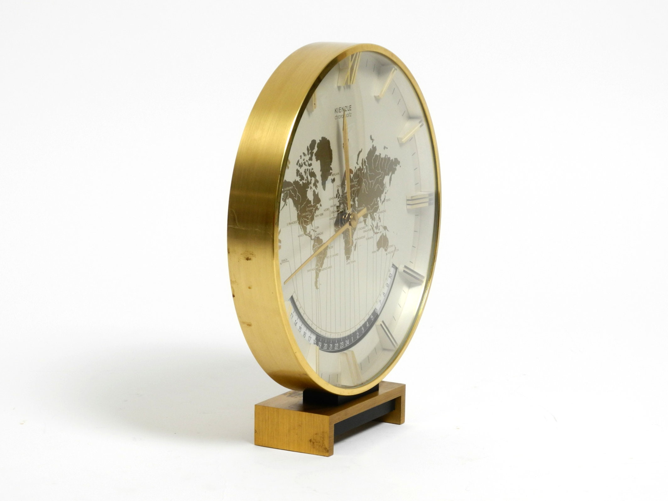 Large Heavy Battery-operated Brass World Clock by Heinrich