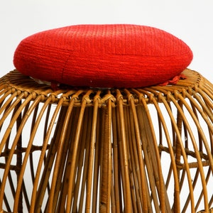 Beautiful extraordinary original 60s Italian bamboo rattan stool with its original seat cushion image 9