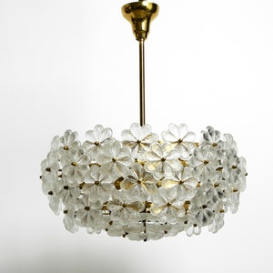 Very rare large heavy 1970s brass crystal glass flower ceiling lamp by Ernst Palme in very good original condition