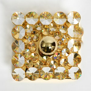 Fantastic small 70s Palwa brass ceiling or wall lamp with faceted crystal stones