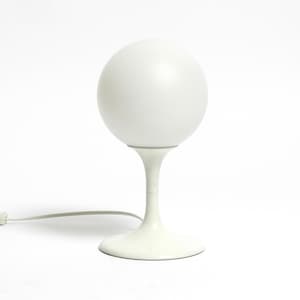 Original 1960s white metal table lamp by Max Bill for Temde with opal glass shade | Made in Switzerland