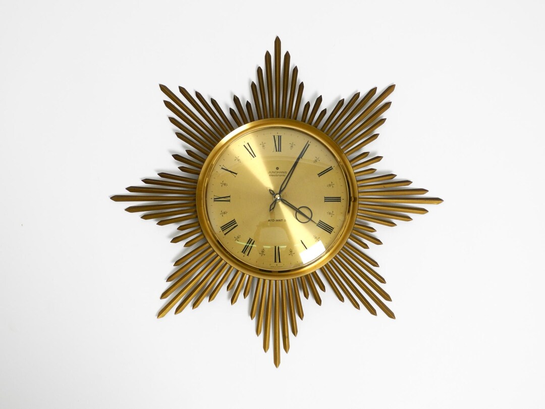 Beautiful Large Original 1960s Brass Sunburst Wall Clock by
