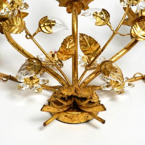 1980s large wide Italian gilt Florentine wall lamp with three sockets image 12