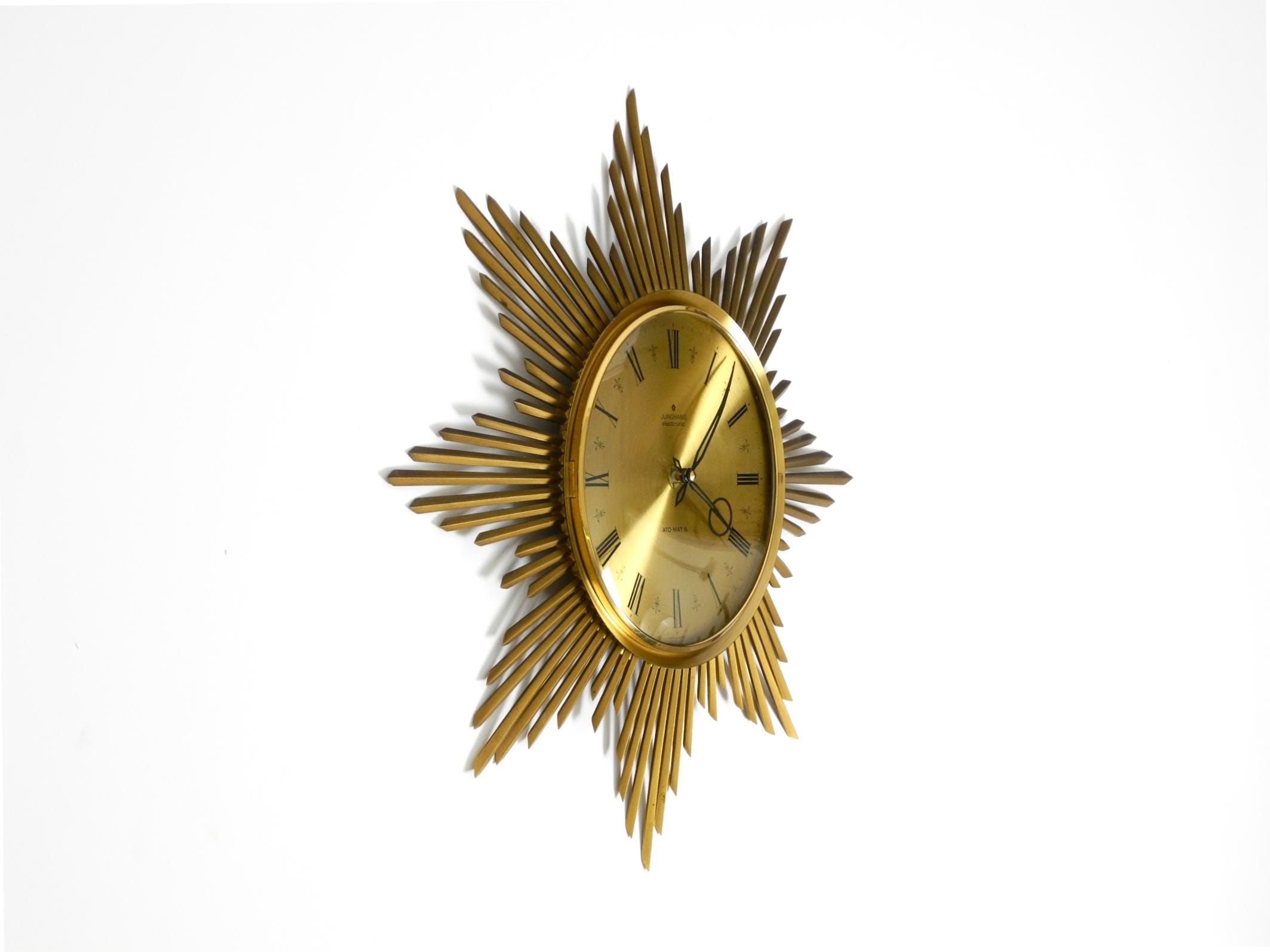 Beautiful Large Original 1960s Brass Sunburst Wall Clock by