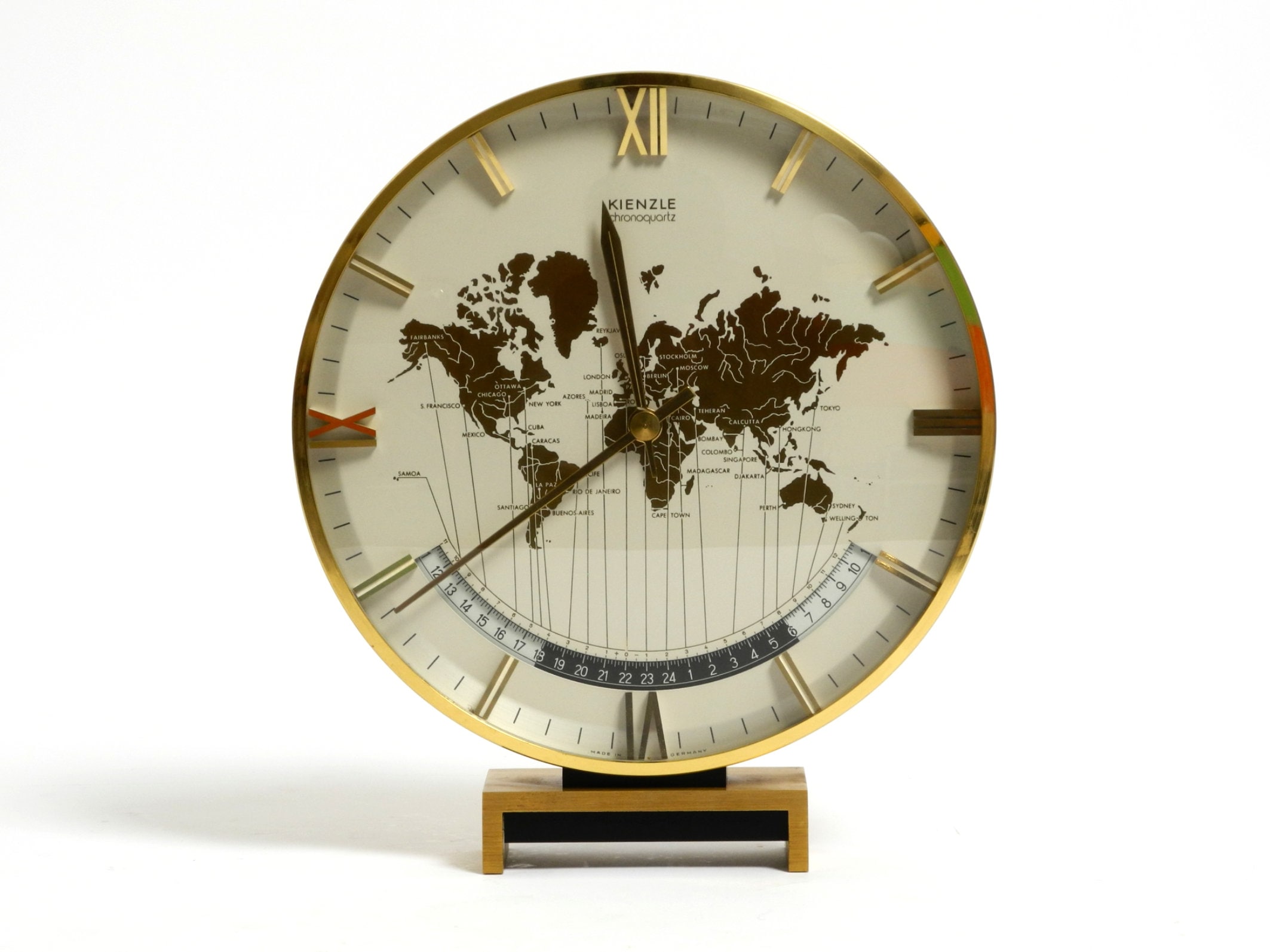 Large Heavy Battery-operated Brass World Clock by Heinrich