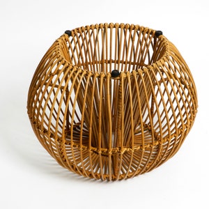Beautiful extraordinary original 60s Italian bamboo rattan stool with its original seat cushion image 10