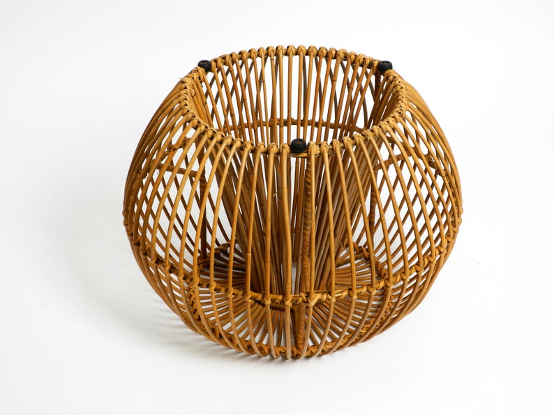 Beautiful extraordinary original 60s Italian bamboo rattan stool with its original seat cushion image 10