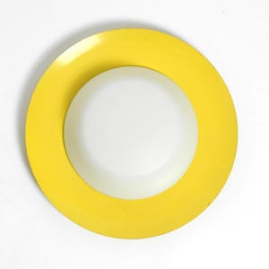Large Mid Century wall or ceiling lamp made of glass with metal reflector in yellow from Kaiser Leuchten