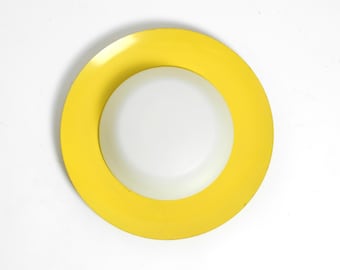 Large Mid Century wall or ceiling lamp made of glass with metal reflector in yellow from Kaiser Leuchten