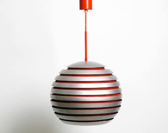 Beautiful original 1960s spherical Space Age ceiling lamp with slats made of heavy metal