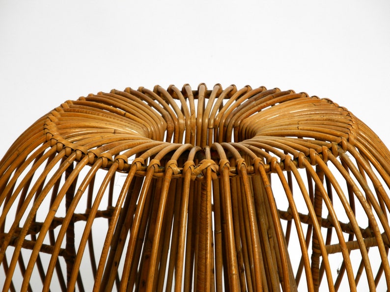 Beautiful extraordinary original 60s Italian bamboo rattan stool with its original seat cushion image 6